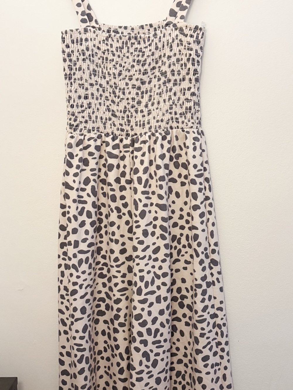 Smocked Leopard Print Romper - Cream and Gray